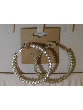 Sterling Silver Rhinestone Hoop Earrings